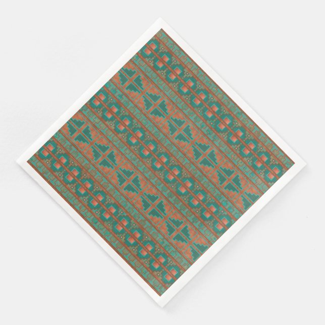 Southwestern Copper Teal Geometric Pattern Napkin (Corner)