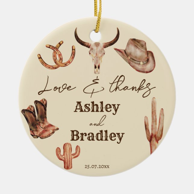 Southwestern country ranch wedding favour gifts ceramic ornament (Front)