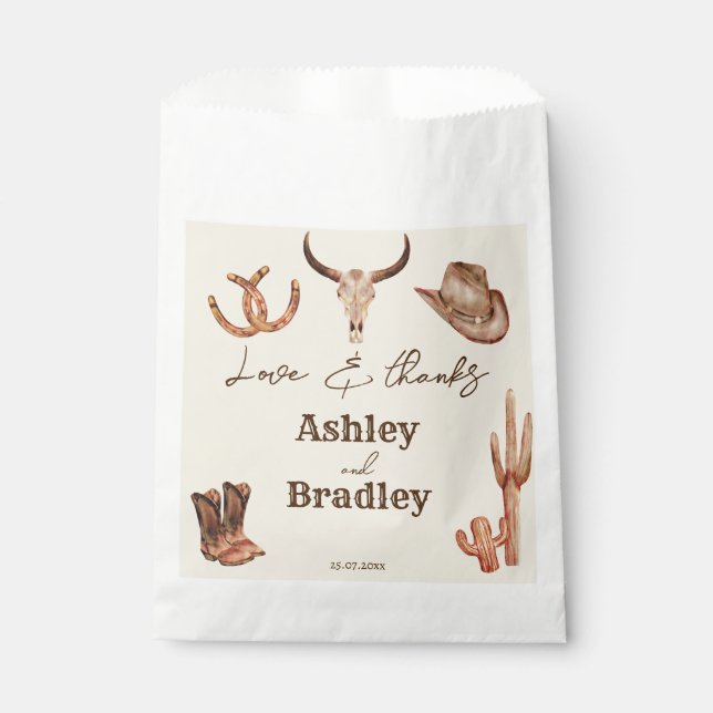 Southwestern country ranch western cowgirl wedding favour bag (Front)