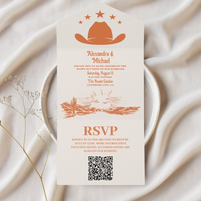 Southwestern Country Ranch Western Wedding QR Code All In One Invitation (Creator Uploaded)