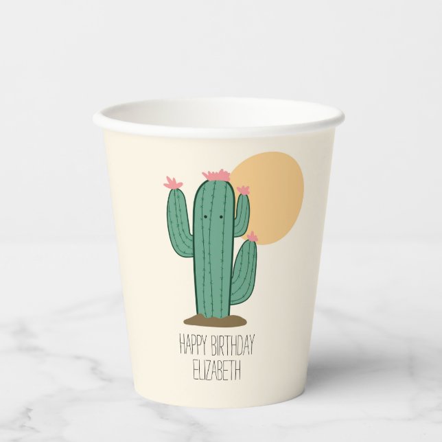 Southwestern Decor Cactus Paper Cups Birthday (Front)