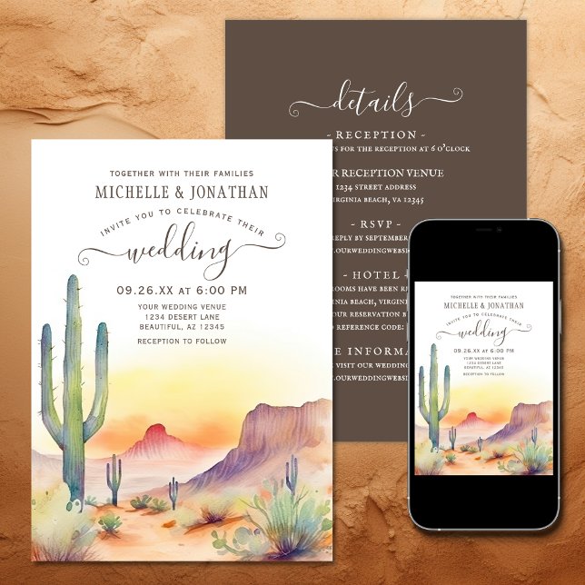 Southwestern Desert Cactus All in One Wedding Invitation (Printed and Digital - Southwestern Desert Cactus All in One Wedding Invitation)