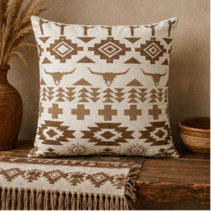 Southwestern Desert Cactus Rustic Brown Western B Cushion