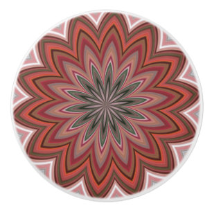 Southwestern Desert Flower Mandala Red Ceramic Knob