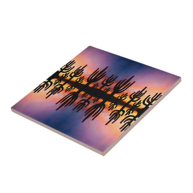Southwestern Desert Landscape Cactus Sunrise Image Ceramic Tile (Side)