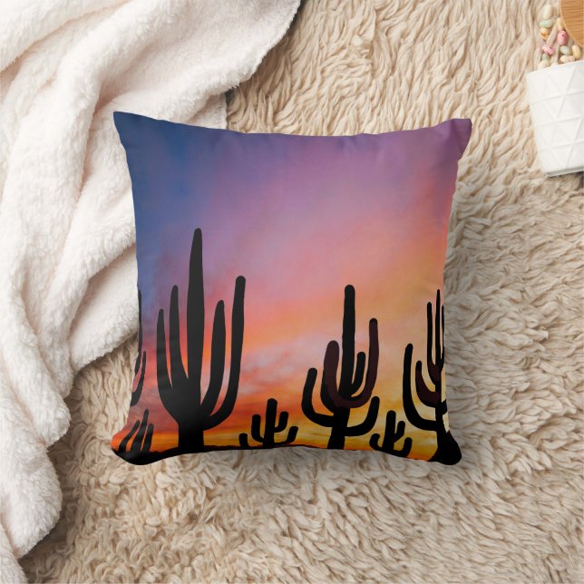 Southwestern Desert Landscape Cactus Sunrise Image Cushion (Blanket)