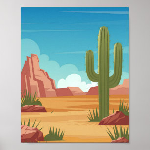 Southwestern Desert Poster – Flat Vector Cactus 