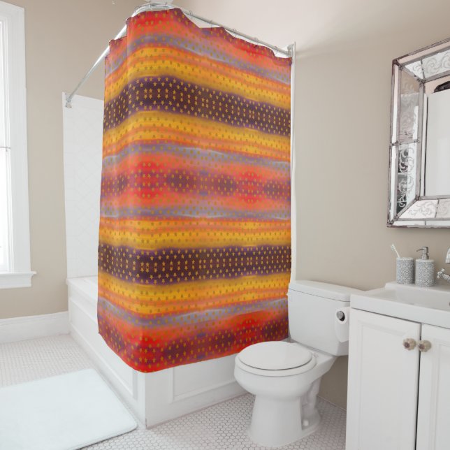 Southwestern Desert Stars And Stripes Abstract Art Shower Curtain (In Situ)