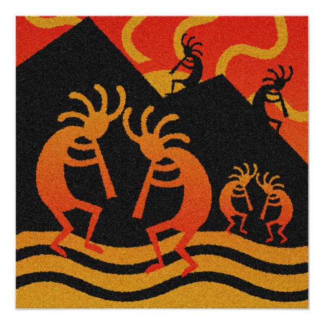 Southwestern Desert Sunset Kokopelli Poster (Front)