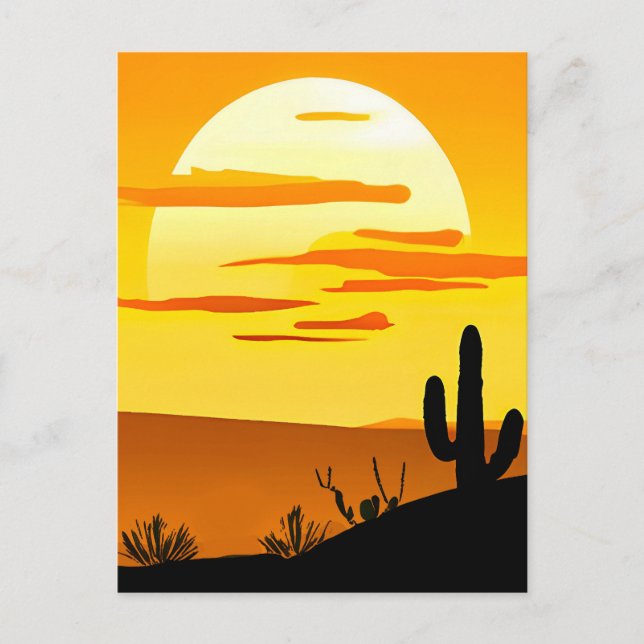 Southwestern Desert Sunset with Cactus  Postcard (Front)