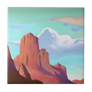 Southwestern Desert with Mountains Minimalist Art  Ceramic Tile
