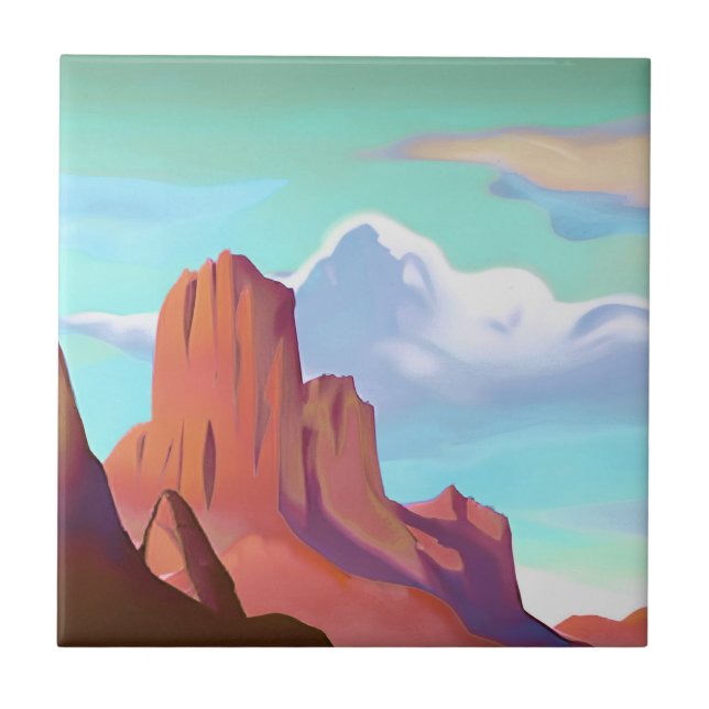 Southwestern Desert with Mountains Minimalist Art  Ceramic Tile (Front)