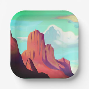 Southwestern Desert with Mountains Minimalist Art  Paper Plate
