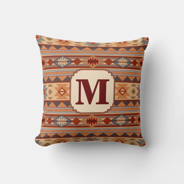 Southwestern Design Tan Monogram Cushion (Front)