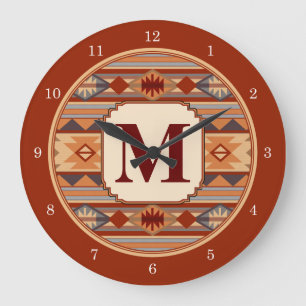 Southwestern Design Tan Monogram Large Clock