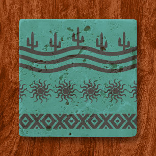 Southwestern Design Teal And Black Rustic Coaster