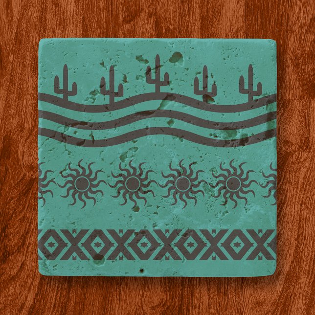 Southwestern Design Teal And Black Rustic Coaster (Creator Uploaded)