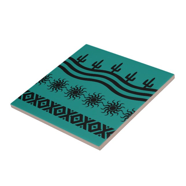 Southwestern Design Teal And Black Tile Trivet (Side)