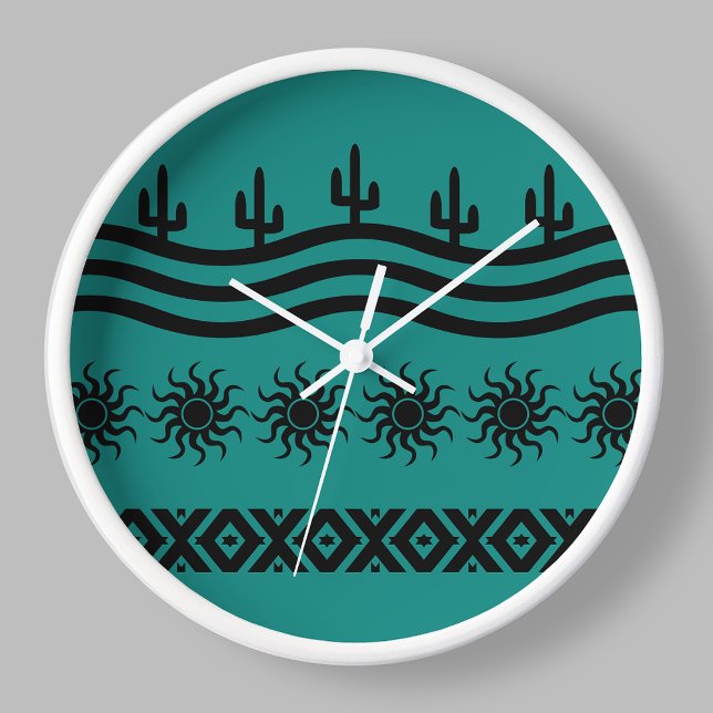 Southwestern Design Teal And Black Wall Clock (Creator Uploaded)