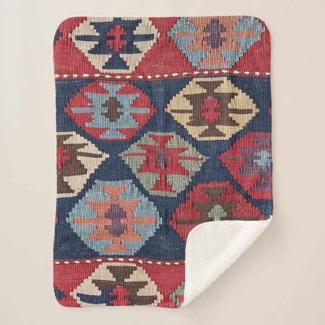 Southwestern Diamond Colourful Ornate Sherpa Blanket (Front)