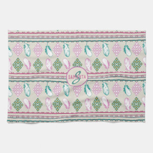 southwestern ethnic feathers pattern tea towel