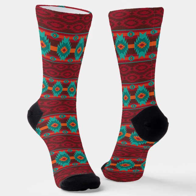 Southwestern ethnic geometric design socks (Angled)