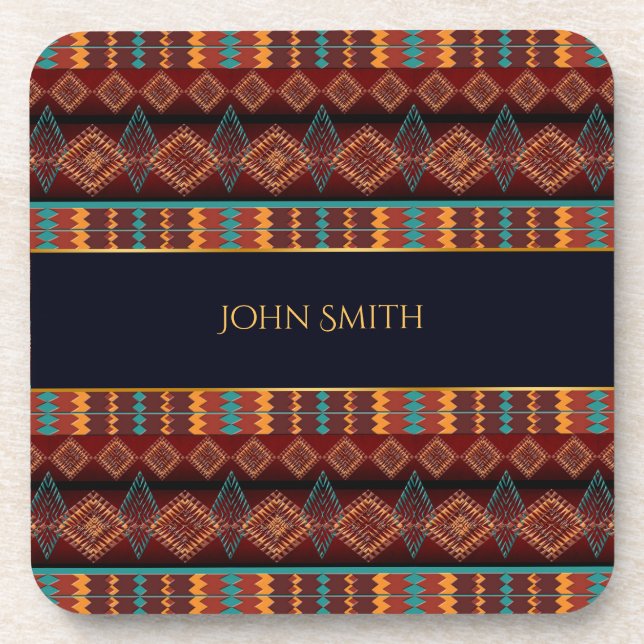 southwestern ethnic geometric pattern.name coaster (Front)