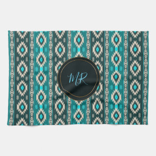 Southwestern ethnic pattern. Monogram. Tea Towel