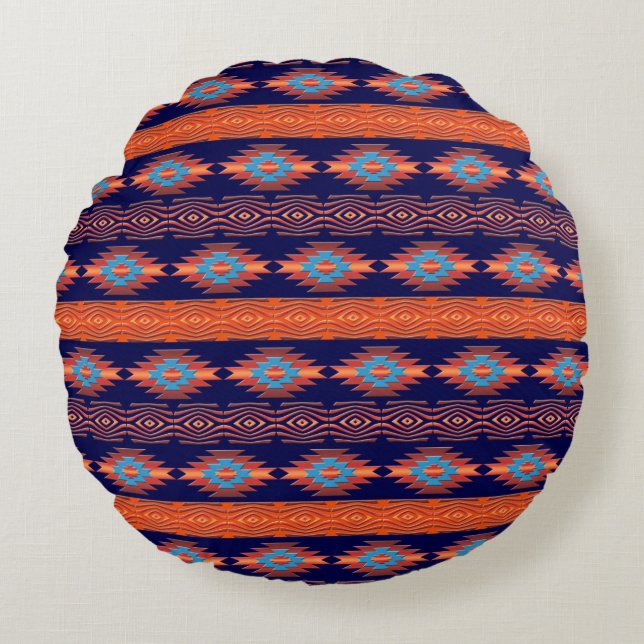 Southwestern ethnic tribal pattern. round cushion (Front)