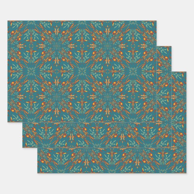 Southwestern Golden Sun Ray Colours Pattern Wrapping Paper Sheet (Set)