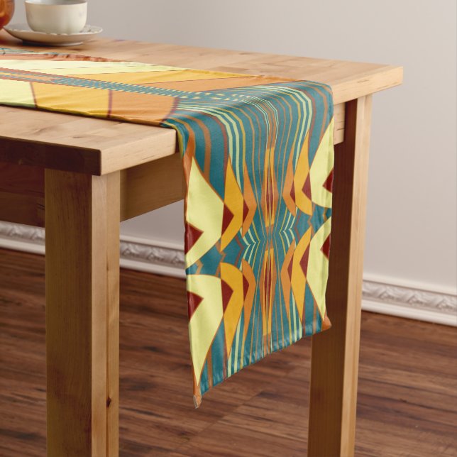 Southwestern Golden Sun Rays Indian Blanket Design Short Table Runner (In Situ)