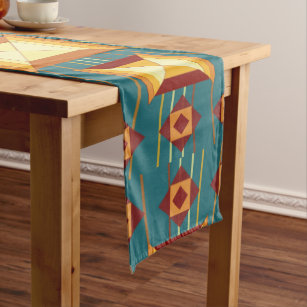 Southwestern Golden Sun Rays Indian Blanket Design Short Table Runner