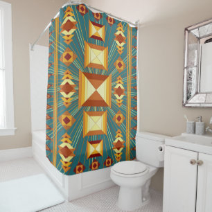 Southwestern Golden Sun Rays Indian Blanket Design Shower Curtain