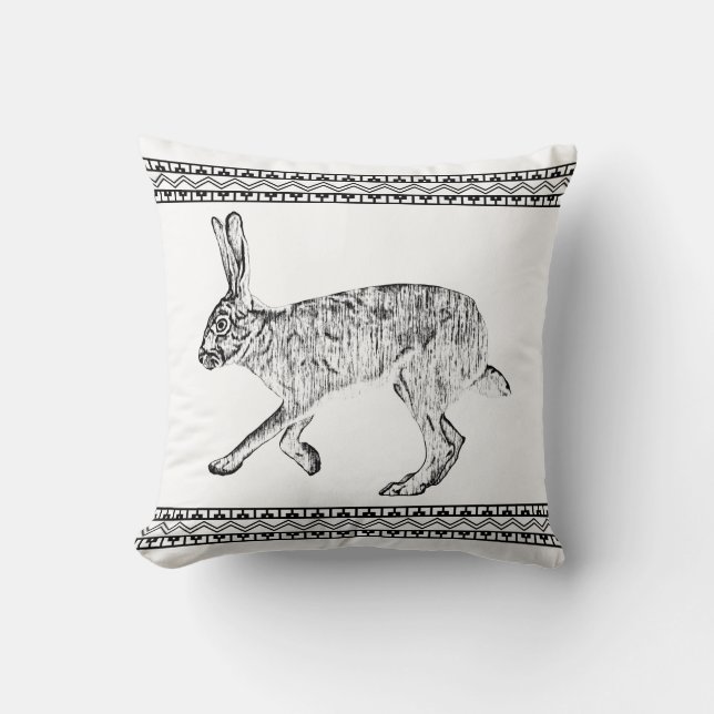 Southwestern Jackrabbit and Geometric Mountains Cushion (Front)