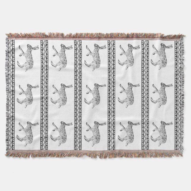 Southwestern Jackrabbit and Geometric Mountains Throw Blanket (Front)