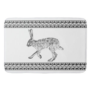 Southwestern Jackrabbit Black and White Geometric  Bath Mat