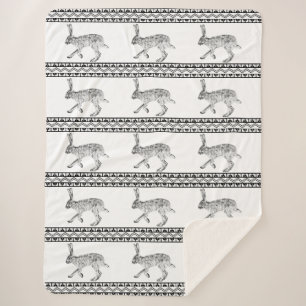 Southwestern Jackrabbit Black and White Geometric Sherpa Blanket
