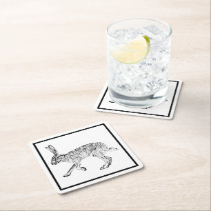 Southwestern Jackrabbit Black and White Square Paper Coaster