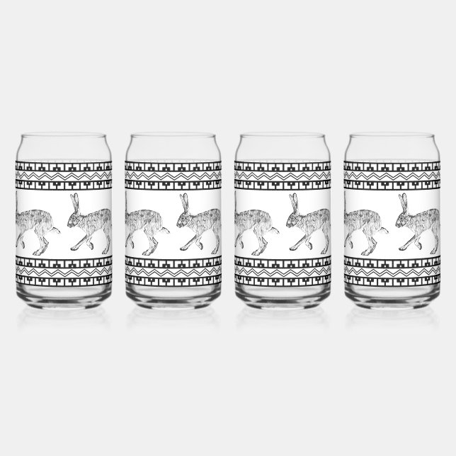 Southwestern Jackrabbit Black & White Geometric  Can Glass (Front)