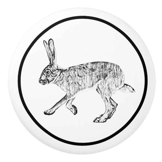 Southwestern Jackrabbit Design Black and White Ceramic Knob (Front)