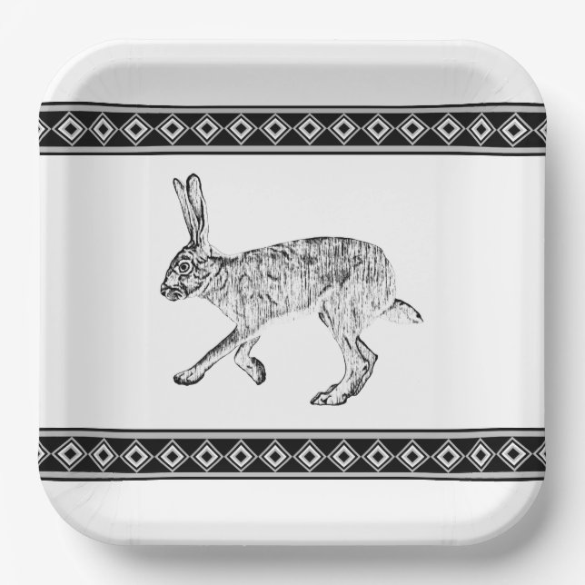 Southwestern Jackrabbit with Diamonds Drawing Paper Plate (Front)