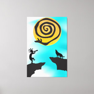 Southwestern Kokopelli and Wolf Canvas Print