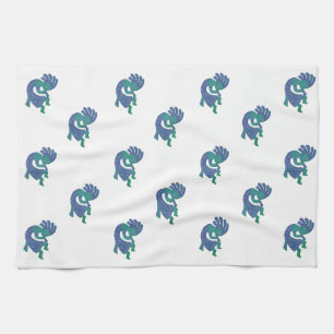 Southwestern Kokopelli Blue Green Pattern Tea Towel
