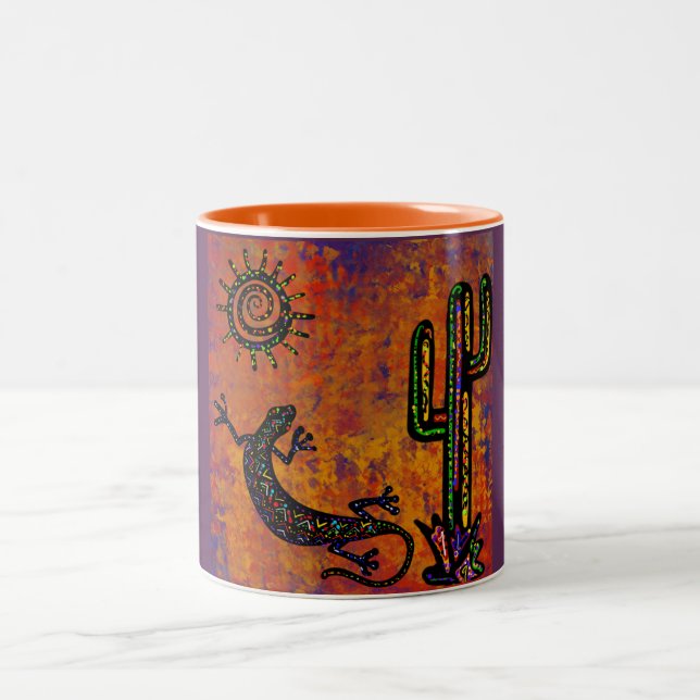 SOUTHWESTERN LIZARD ART       Two-Tone COFFEE MUG (Center)