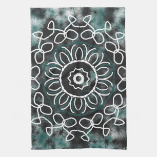 Southwestern Madalian-teal black design Tea Towel