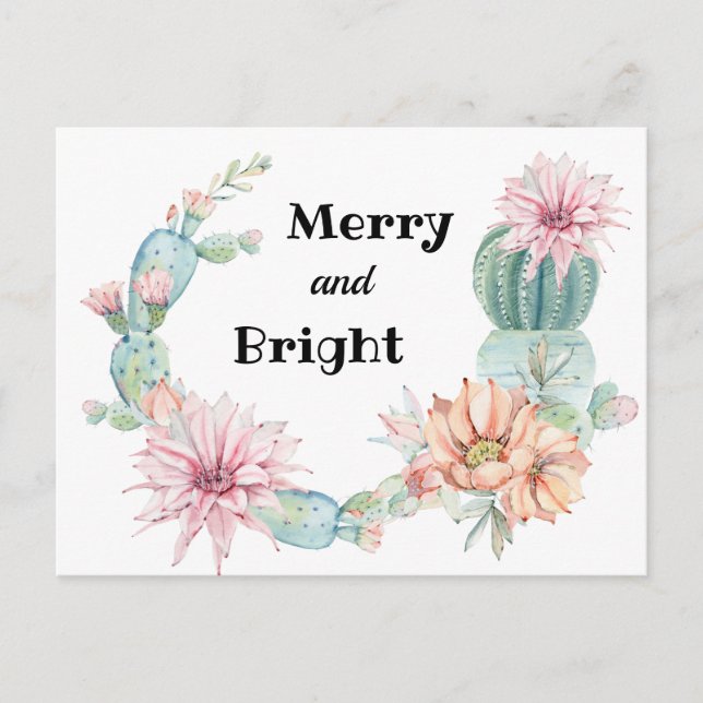 Southwestern Merry And Bright Greeting Postcard (Front)