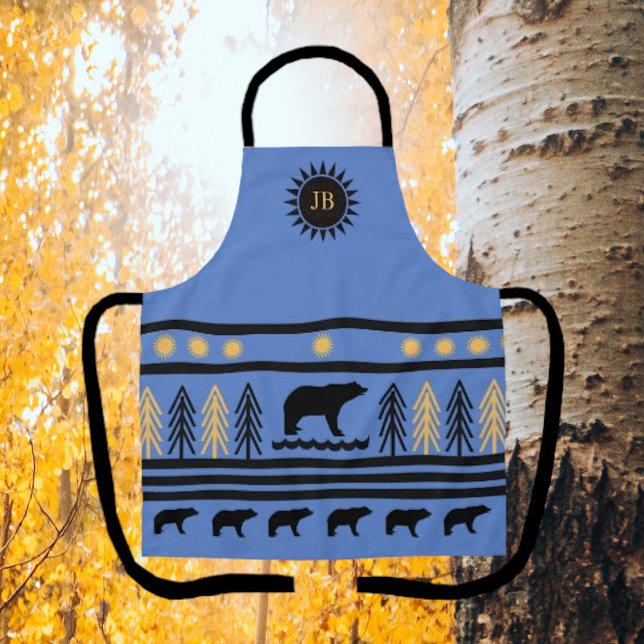 Southwestern Mountain Blue Navajo Black Bear Apron (Creator Uploaded)