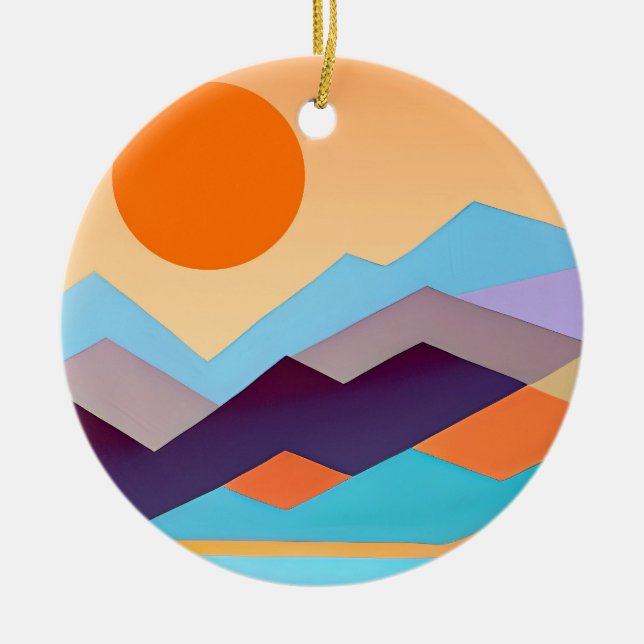 Southwestern Mountains Geometric Abstract  Ceramic Ornament (Front)