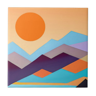 Southwestern Mountains Geometric Abstract  Ceramic Tile