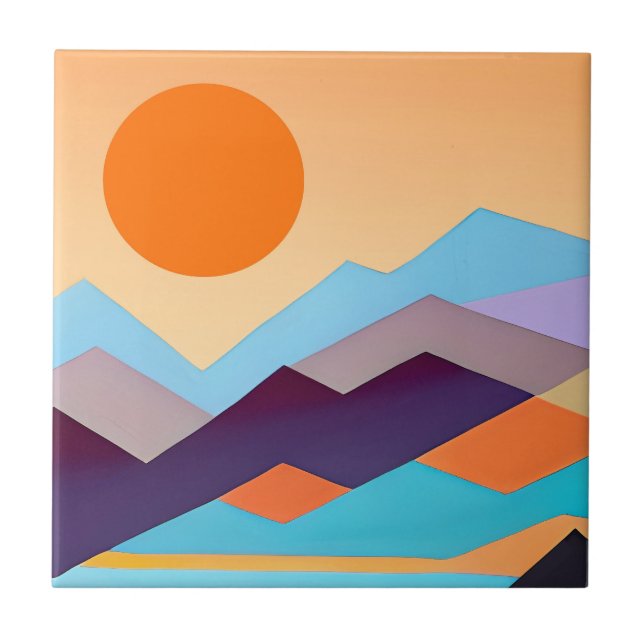 Southwestern Mountains Geometric Abstract  Ceramic Tile (Front)